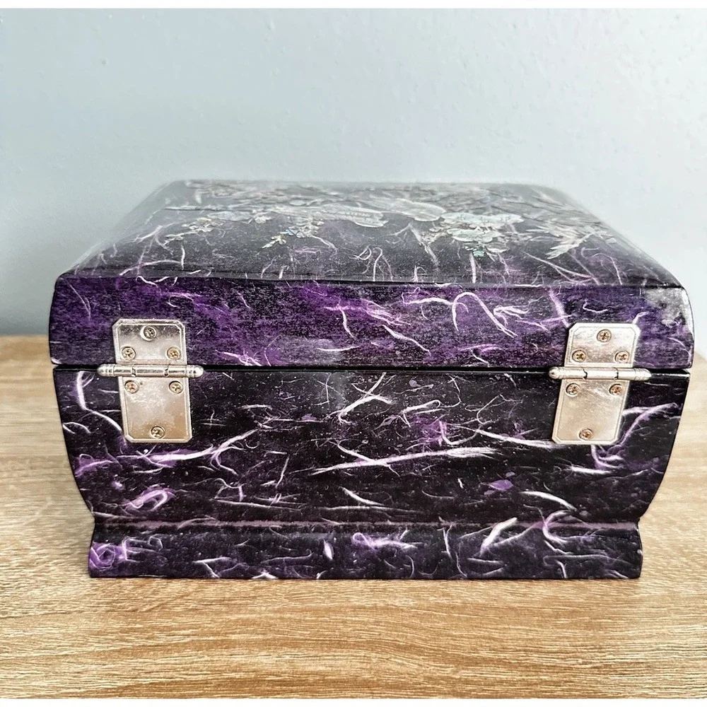 Vtg‎ Korean Purple Lacquer Music Jewelry Box Cantilever 8